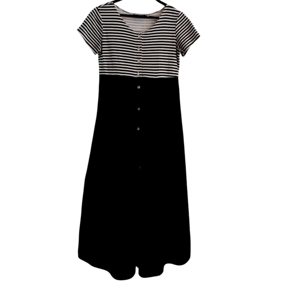 Vintage Um & Company Black and White Two Media Midi Dress